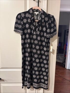 CeCe Black Dress with White Medallion Print